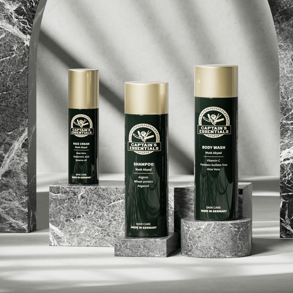 Captain's Essentials alle Produkte – Shampoo, Body Wash und Face Cream Übersicht