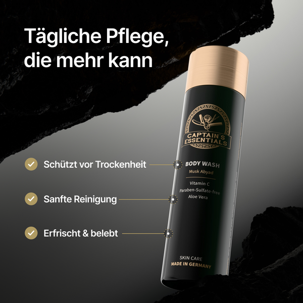 Vorteile Captain's Essentials Body Wash – sulfatfrei, parabenfrei, vegan